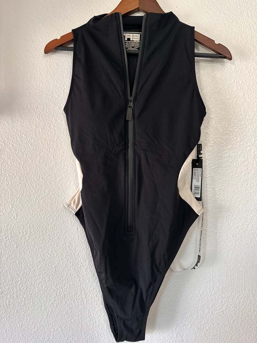 TA3 Hi Cut Sleeveless Surfy Swimsuit Size L Regular/Long Black White NWT